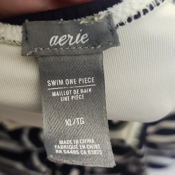 Aerie Striped Ribbed Lace Up Swimsuit Navy and White - Picture 7 of 10